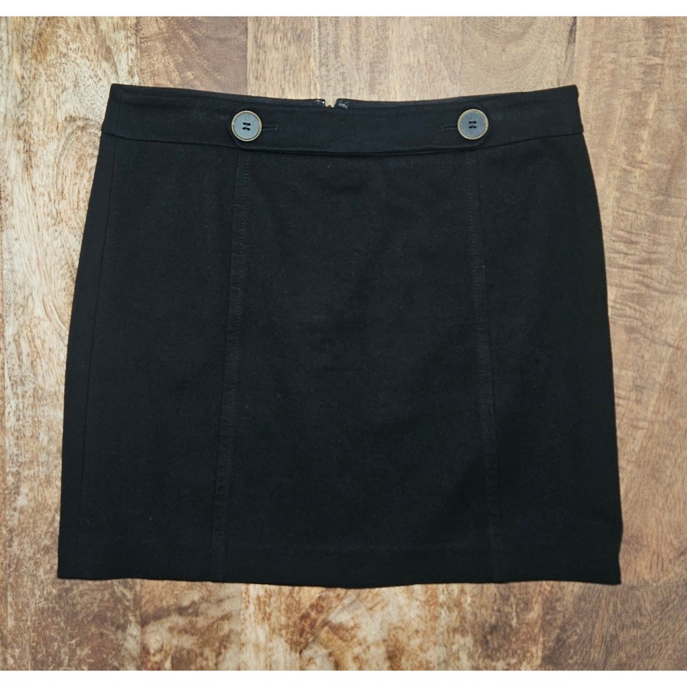 Ann Taylor Loft Mini Skirt Women 6 Black Button Front Chic Sailor Preppy Vibe